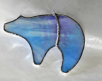 Stained Glass Bear Suncatcher, Spirit Bear, Blue Iridescent Bear, Native American, Handmade Glass Bear, Home & Living, Gift