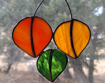 Stained Glass Aspen Leaves, Suncatcher, Handmade Colorful Autumn Leaves, Aspen Decorative Window Décor, Home & Living, Home Décor, Gift Idea