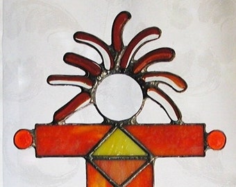 Stained Glass Suncatcher, Handmade, Orange/Yellow Kokopelli, Native American, Home & Living, Home Décor, Southwest Decor, Unique Gift Idea