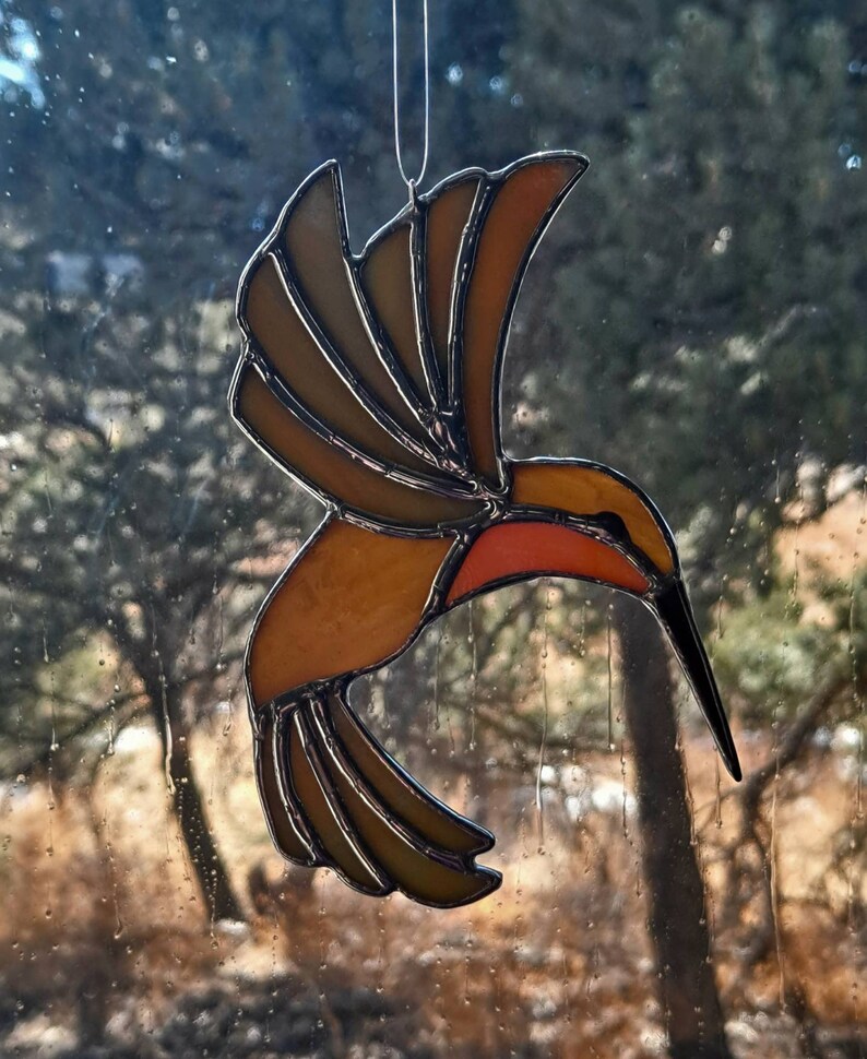 Rufus Hummingbird Suncatcher, Stained Glass Hummer, Window Decor, Handmade, HomeandLiving, Home Décor, Bird Lovers Gift Idea image 6