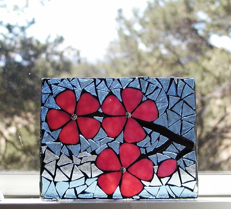 Cherry Blossom Mosaic Stained Glass Home Decor Decorative Etsy