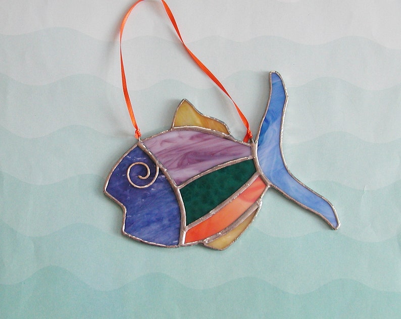 Stained Glass Fish Suncatcher Handmade Beach DecorColorful Etsy