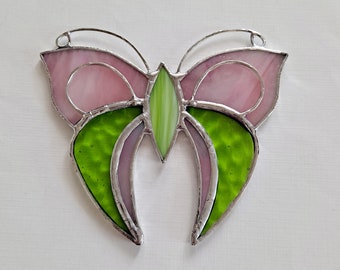 Spring Pink & Green Butterfly Suncatcher, Decorative Stained Glass Butterfly, Home and Living, Home Décor, Handmade Garden Butterfly Gift