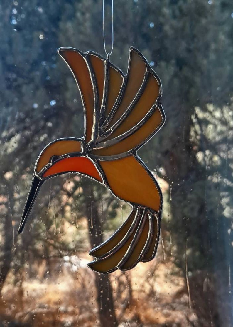 Rufus Hummingbird Suncatcher, Stained Glass Hummer, Window Decor, Handmade, HomeandLiving, Home Décor, Bird Lovers Gift Idea image 5