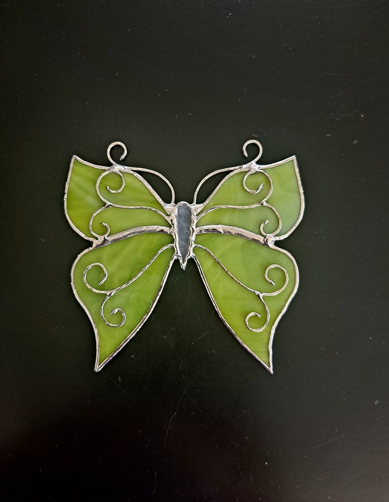 Bright Green Butterfly Suncatcher, Stained Glass, Decorative Glass Butterflies, Handmade image 1