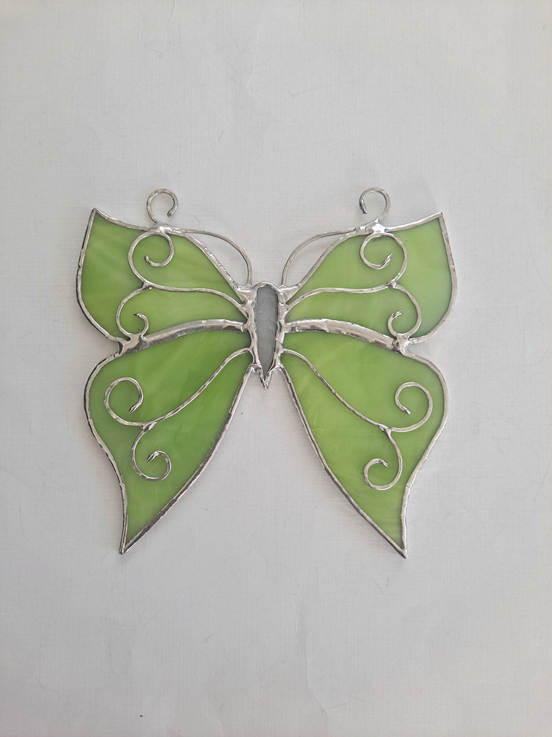 Bright Green Butterfly Suncatcher, Stained Glass, Decorative Glass Butterflies, Handmade image 2