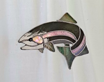 Rainbow Trout Suncatcher, Stained Glass River Fish, Handmade, Fish, Fly Fishing, Home & Living, Home Décor, Trout Window Décor, Fathers Day