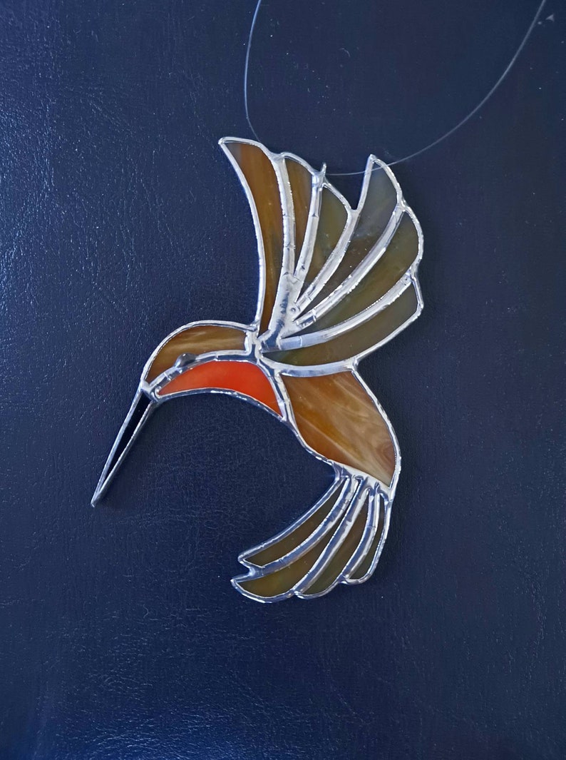 Rufus Hummingbird Suncatcher, Stained Glass Hummer, Window Decor, Handmade, HomeandLiving, Home Décor, Bird Lovers Gift Idea image 1