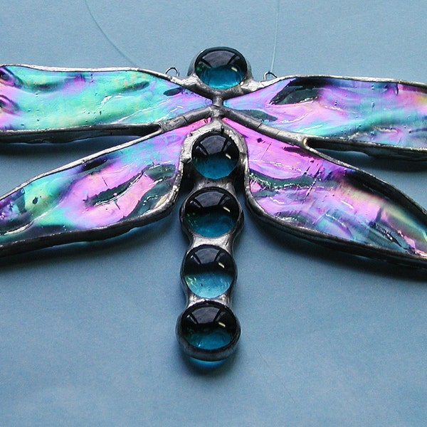 Dragonfly blue & turquoise, stained glass