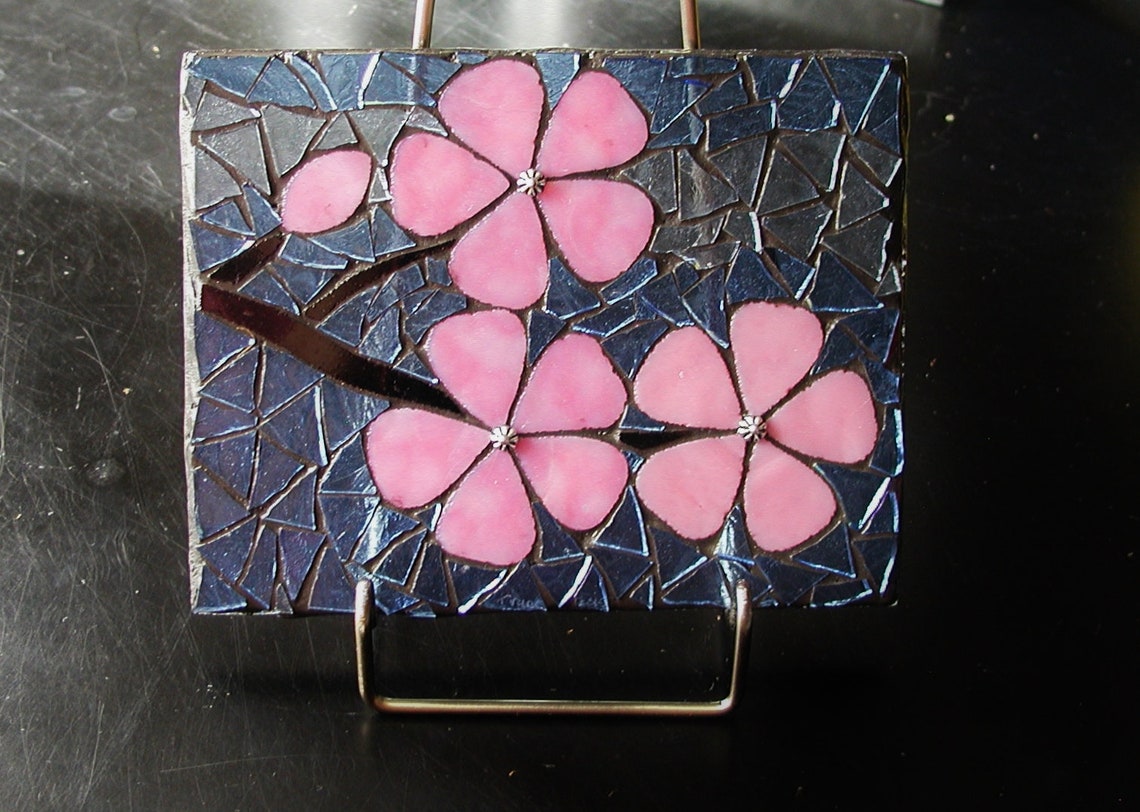 Cherry Blossom Mosaic Stained Glass Home Decor Decorative Etsy