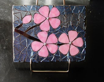 Cherry Blossom Mosaic Stained Glass, Home Decor, Decorative Suncatcher, Window Decor, Glass on Glass Mosaic Cherry Blossoms, Handmade Gift