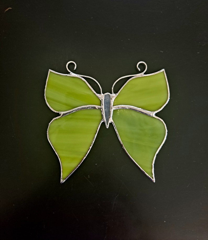 Bright Green Butterfly Suncatcher, Stained Glass, Decorative Glass Butterflies, Handmade image 3