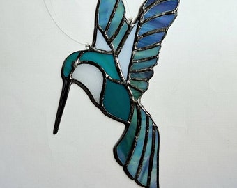 Hummingbird Suncatcher, Stained Glass Feathers, Decorative Hummer, Home & Living,  Home Décor Glass Wings, Handmade Hummingbirds, Gift