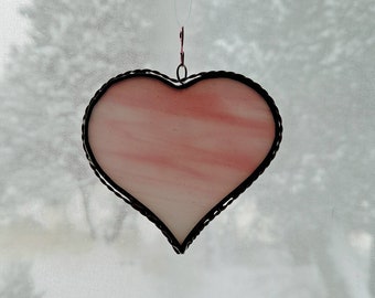 Pink Heart Suncatcher, Decorative Wall Decor, Stained Glass Heart, Home & Living, Home Décor, Window Decor, Birthday, Sweetheart Gift Idea
