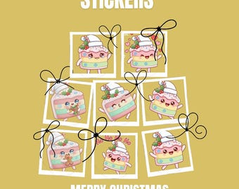 Paquete de stickers animados de WhatsApp de pastel navideño minimalista y adorable / 8 GIF navideños de dibujos animados / Expresiones kawaii de pastel navideño