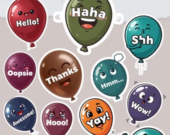 Paquete de stickers de globos animados para WhatsApp / Stickers GIF de globos de colores oscuros / Expresiones de chat lindas / 15 stickers de reacción animados / Digital