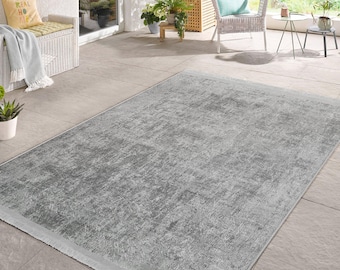 Washable Gray Velvet Area Rug: Modern Cotton, Non-Slip