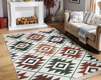 Boho Kelim Teppich - Südwestlicher Azteken Geometrischer Teppich