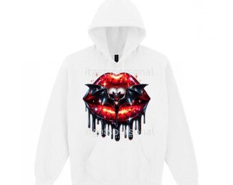 Sudadera con capucha de labios rojos con temática de murciélago negro de Halloween