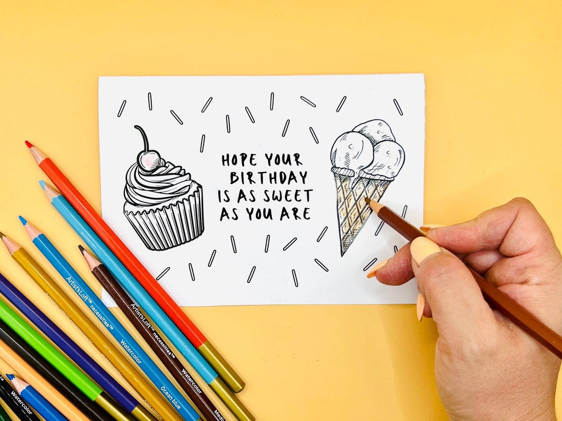 PRINTABLE Birthday Card Color Your Own Birthday Card Digital File ...