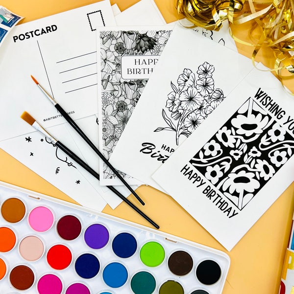 Paintable Birthday Cards Kit | Paint Your Own Birthday Cards Kit | Color Your Own Birthday Postcards | Paint Night Kit | DIY Birthday Card