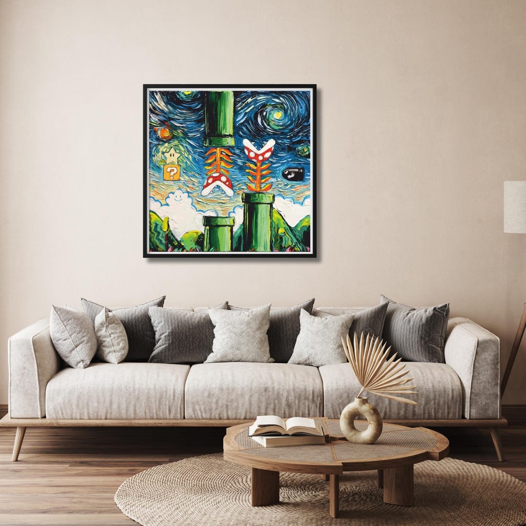 Van Gogh Style Super Mario Canvas Art: Game Room Decor - Etsy