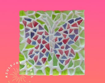 Butterfly Handmade Mosaic Tile 4in x 4 in