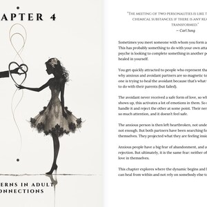 May include: Illustration of a man and woman in silhouette, holding a heart-shaped design. The image is from a book chapter titled "Chapter 4" with the text "Patterns in Adult Connections."