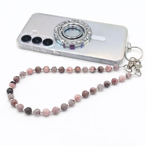 Pink Zebra Jasper Gemstone Glowing Beaded Phone Strap/Lanyard/Keychain/ Camera Strap