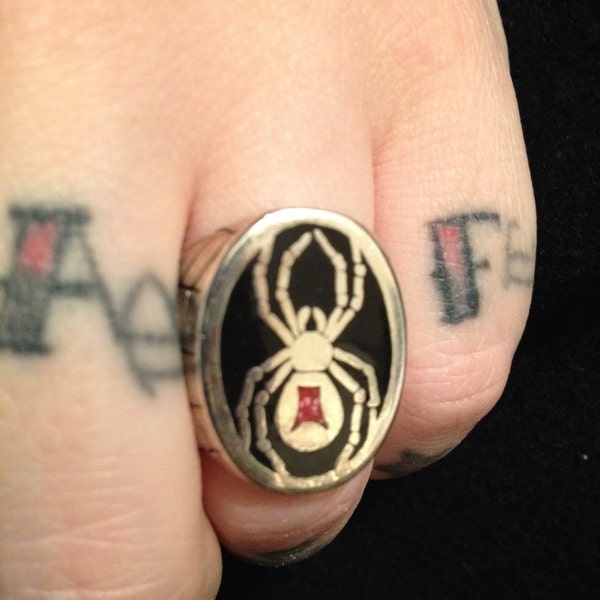 Sterling silver vintage black widow spider biker ring 13 motorcycle Kolbi Jean