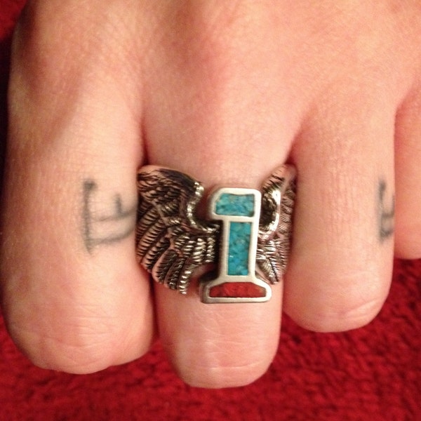 Size 10 flying #1 with wings vintage  turquoise ring motorcycle biker ring