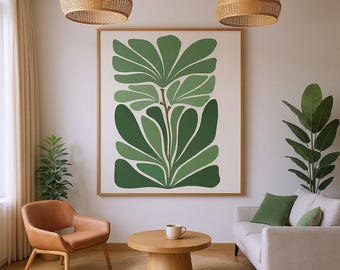 Botanical Wall Art Digital Print – Modern Green Leaf Minimalist Poster Download