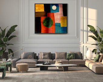 Abstract Geometric Art Print, Colorful Square Digital Poster, Modern Minimalist Wall Decor