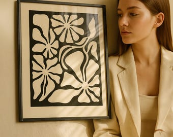 Schwarzweißer Digitaldruck - Minimalistische abstrakte Wandkunst für das moderne Wohndekor