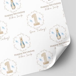 Personalised Peter Rabbit Birthday Wrapping Paper | 1st, 2nd, 3rd Birthday Gift Wrap image 1