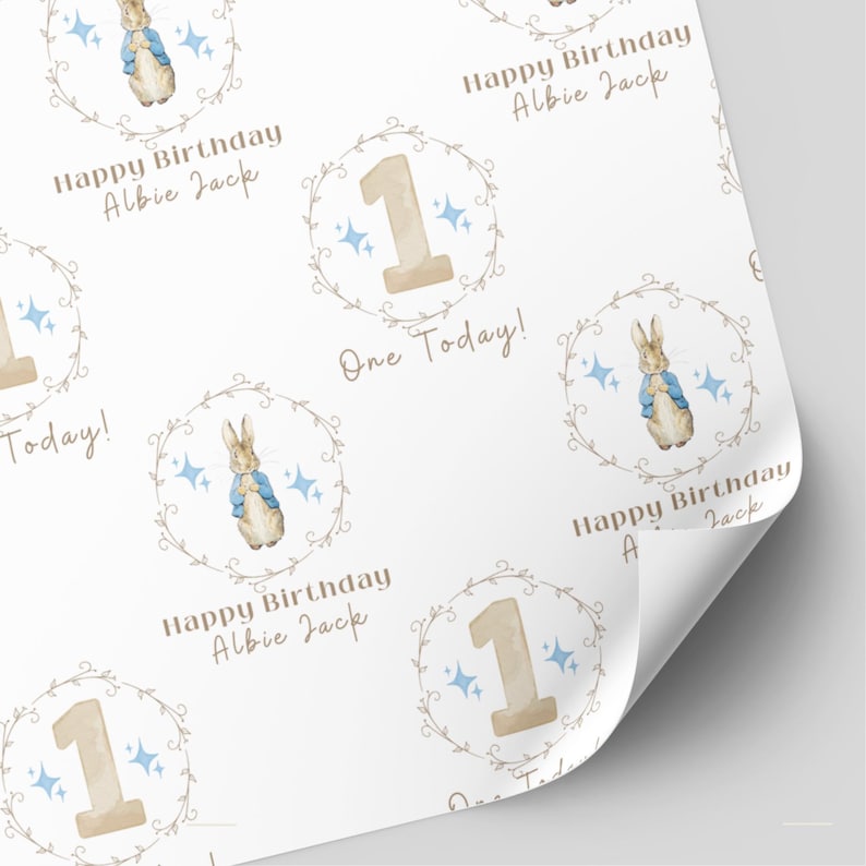 Personalised Peter Rabbit Birthday Wrapping Paper | 1st, 2nd, 3rd Birthday Gift Wrap image 1