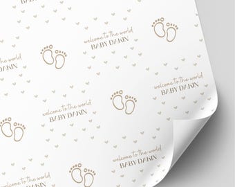 Personalised Welcome To The World Wrapping Paper | New Baby Gift Wrap | Footprints | Newborn Paper
