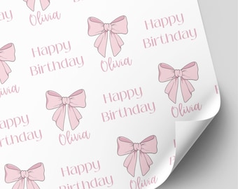 Personalised Pink Bow Birthday Wrapping Paper