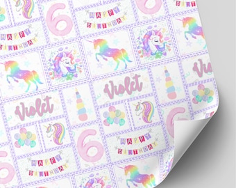 Personalised Unicorn Birthday Wrapping Paper | 5th, 6th, 7th, 8th Birthday Gift Wrap