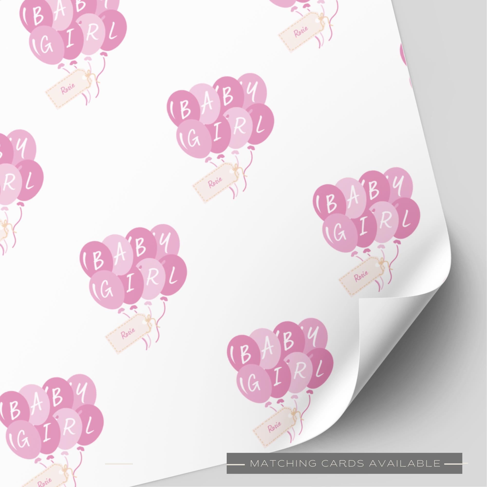 Personalised Baby Girl Pink Balloons Wrapping Paper