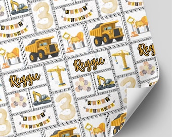 Personalised Construction / Digger Birthday Wrapping Paper | 3rd, 4th, 5th, 6th Birthday Gift Wrap