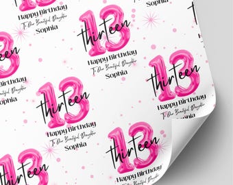 Personalised Pink Balloon Teenager Wrapping Paper | Milestone Gift Wrap