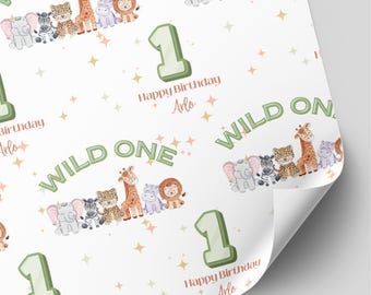 Personalised Wild One Animal Birthday Wrapping Paper | 1st Birthday Gift Wrap