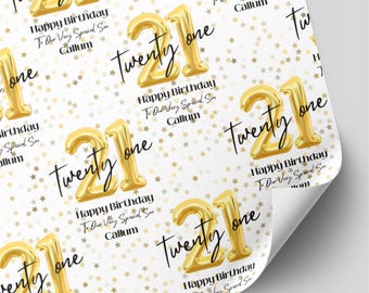 Personalised 21st Birthday Gold Balloon Wrapping Paper | Milestone Gift Wrap