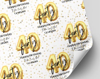 Personalised 40th Birthday Gold Balloon Wrapping Paper | Milestone Gift Wrap
