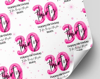 Personalised 30th Pink Balloon Birthday Wrapping Paper | Milestone Gift Wrap | 30th Gift Wrap for Her