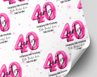 Personalised 40th Birthday Wrapping Paper | Pink Balloon Gift Wrap for Her