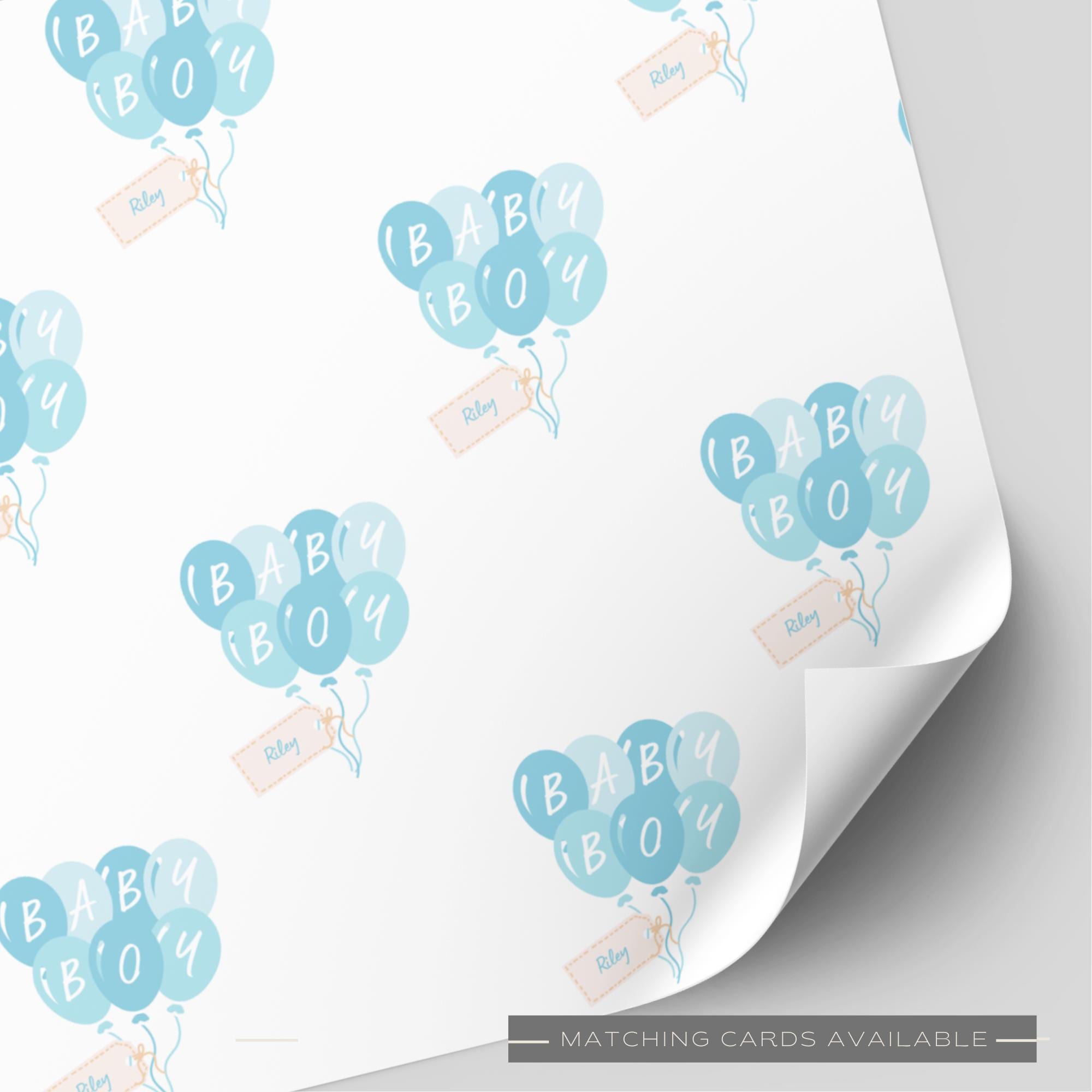 Personalised Baby Boy Blue Balloons Wrapping Paper