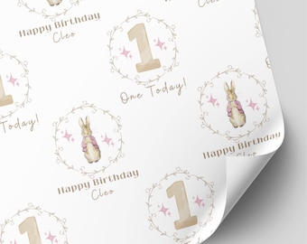Personalised Flopsy Rabbit Birthday Wrapping Paper | 1st, 2nd, 3rd Birthday Gift Wrap