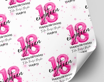 Personalised 18th Pink Balloon Birthday Wrapping Paper | Milestone Gift Wrap | 18th Gift Wrap for Her